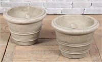 Pair Campania Banded Cast Stone Planters