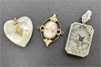 3 Late Victorian Pendants, MOP and Eastern Star
