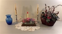 Flowers, Candle Sticks, Vase, Basket