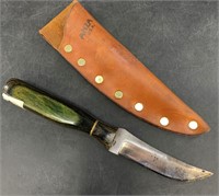Anza file knife with green handle, brass collar, c
