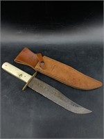 Bear NGC Damascus bladed bowie knife with large bo