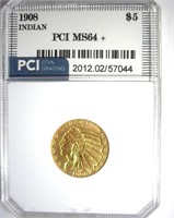 1908 Indian Gold $5 MS64+ LISTS $6000