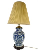 Vintage Asian Blue & Grey Vase Lamp