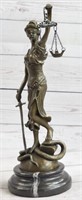 BRONZE "BLIND LADY JUSTICE" SCULPTURE ON MARBLE