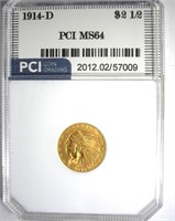 1914-D Gold $2.50 MS64 LISTS $3750