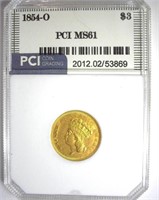 1854-O Gold $3 MS61 LISTS $85000