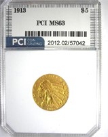 1913 Gold $5 MS63 LISTS $2250