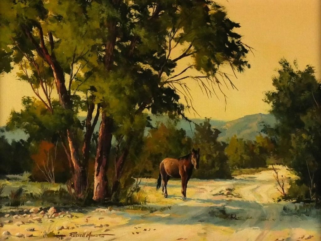 RUSSELL MORETON Landscape w Horse Painting