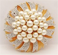 Vintage Faux Pearl Cluster Gold Tone Brooch