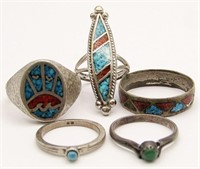 (5) Vintage Southwest Style Rings