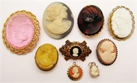 (9) Vintage Cameo Brooches & Pendants
