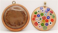 (2) Vintage Necklace Pendants; Glass Millefiori &