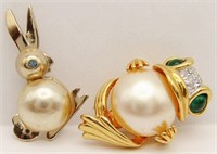 Vintage Coro & Carolee Faux Pearl Body Brooches