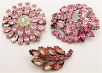 (3) Vintage Pink Rhinestone Brooches/Pendants