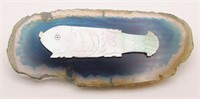 Hand Made Blue Agate Slice Antique Fish Brooch