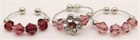 (3) Silver Toned/Pink Beaded Toe Rings