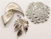 (3) VINTAGE SILVER TONE BROOCHES