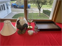 Rooster lamp, shade covers, candleholders