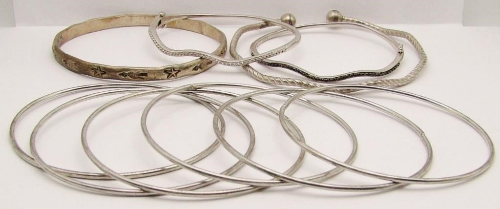 (10) SILVER TONE BRACELETS