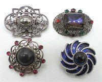 (4) SILVER TONE BROOCHES