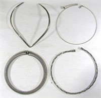 (4) CHOCKER / WIRE NECKLACES SILVER TONE