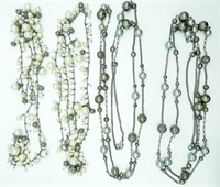 (4) SILVER TONE W/FAUX PEARLS LONG NECKLACES