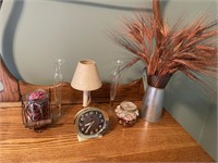 Home decor, vases, wooden shelf clock