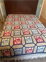 Schoolhouse queen size quilt hand stitched