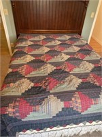 Log cabin hand stitched quilt queen size