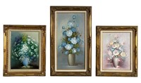 Lot of 3 Still Life Flowers Oil Paintings