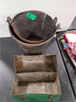 2 VINTAGE COAL BUCKETS & LUNCH PALE