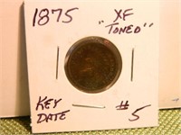 1875 Indian Head Cent XF Toned – Key Date