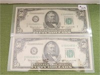 (2) 1950D Series  $50 Fed Res “STAR”