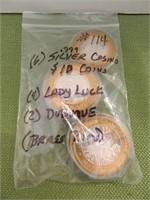 (6) .999 Silver $10 Casino Coins w/Brass