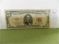 1963 Series $5 FED RES “RED SEAL” NOTE - VG