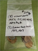 (8) Wheat Cents - 1915D, 1919, 1939, 44, 45,