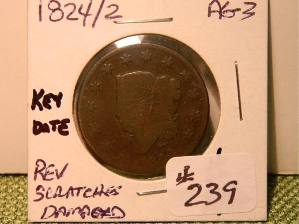 1824/2 Large Cent AG -Damaged Rev (Key Date)