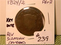 1824/2 Large Cent AG -Damaged Rev (Key Date)
