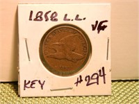 1858 (Large Letter) Flying Eagle Cent VF (Key