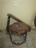 Wood Wagon Jack, Small Iron Wheel & Cast Iron -