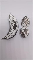 Siam Sterling silver clip on earrings with brooch