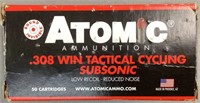 50 Rnds Atomic Subsonic .308 Win Ammo
