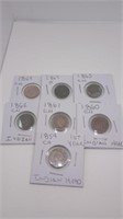 7 Indian Head Pennies assorted years