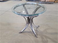 Reclaimed Bicycle Wheel Side Table W/ Glass Top
