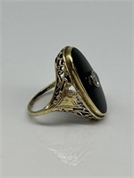 Gold Black Onyx & Center Diamond RIng