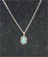 .925 Sterling Necklace w/ Turquoise Pendant
