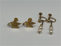 Gold Filled Leaf & Pearl Earrings.