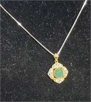 .925 Sterling Necklace w/ Emerald Pendant