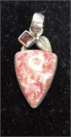 .925 Pink Thulite and Garnet Gemstone Pendant