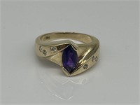 14KT Gold Amethyst Diamond Ring.